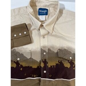 Vintage WRANGLER Western Cowboy Pearl Snap Button Horse Print Shirt Size XL